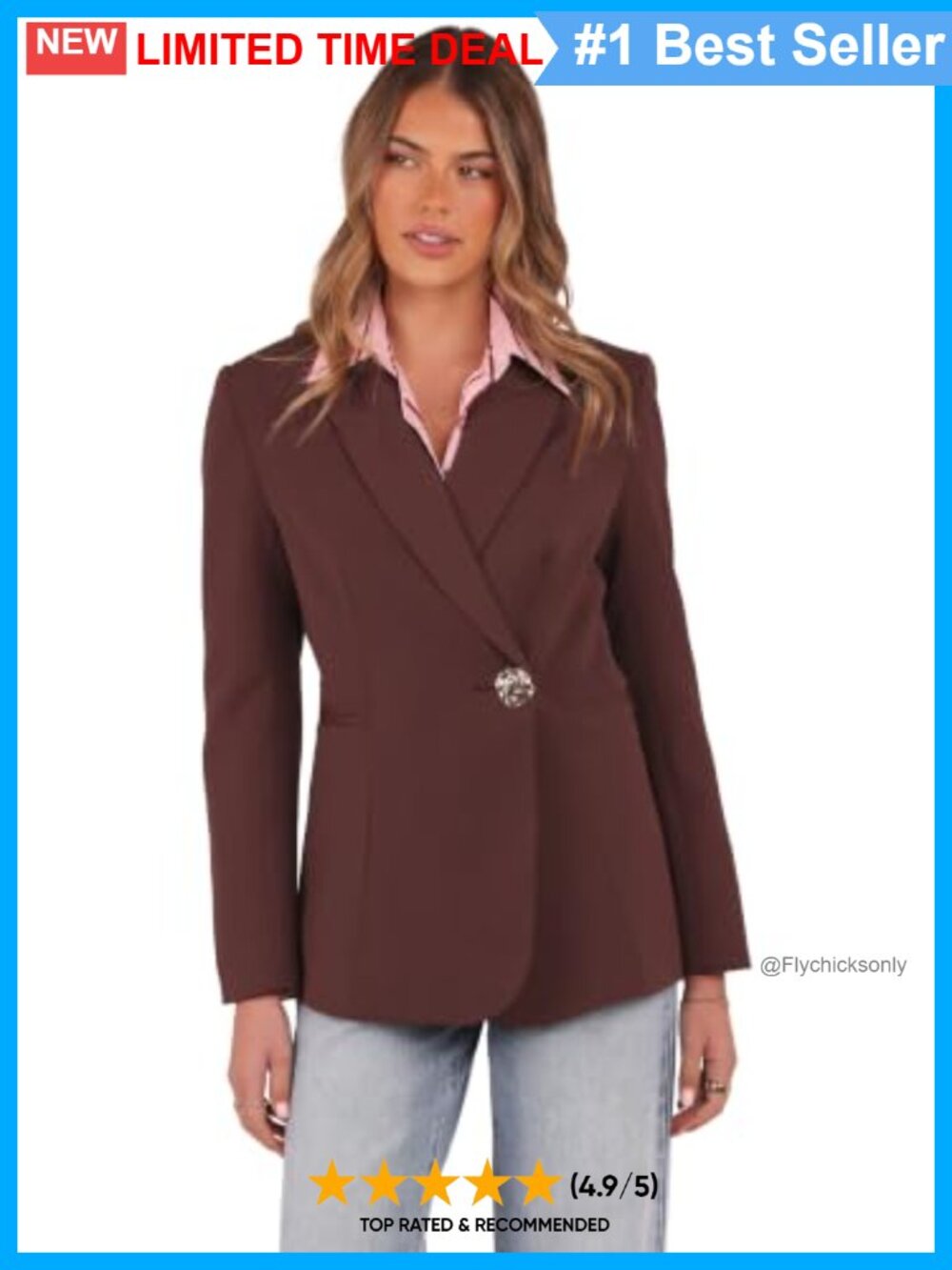 Notch Lapel Single Button Blazer Long Sleeve Hand Wash